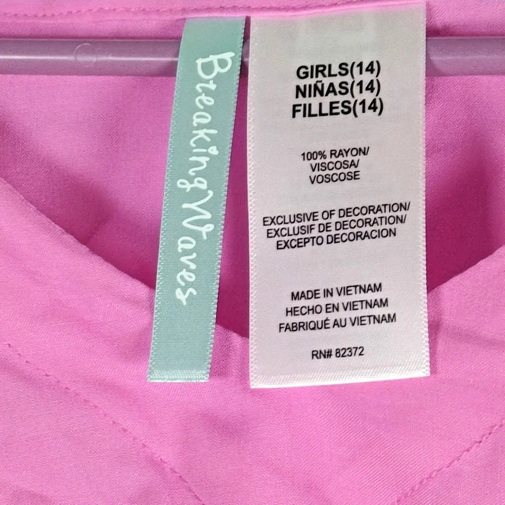 Breaking Waves Girls 14 Pink Kimono Kaftan Swim Beach Cover Up Fringe Rayon NWT
